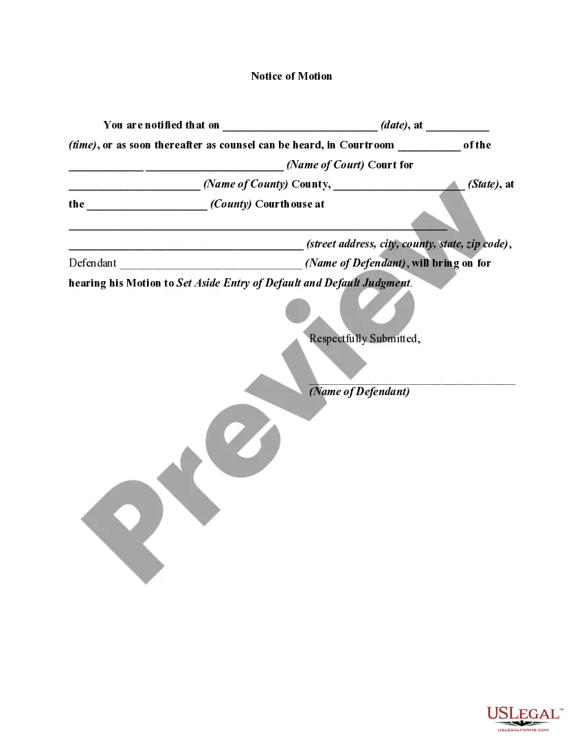 Get Motion to Set Aside Entry of Default and Default Judgment Preview Motion to Set Aside Entry of Default and Default Judgment