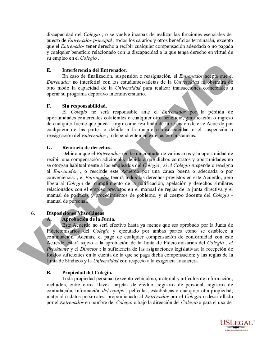 Preview Contrato de trabajo entre la universidad y el entrenador del equipo deportivo de la universidad