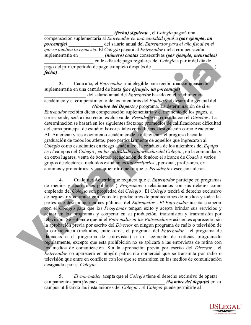 Preview Contrato de trabajo entre la universidad y el entrenador del equipo deportivo de la universidad