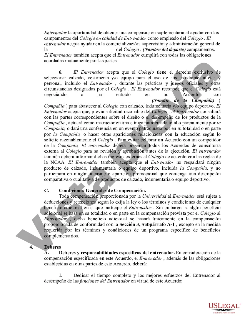 Preview Contrato de trabajo entre la universidad y el entrenador del equipo deportivo de la universidad