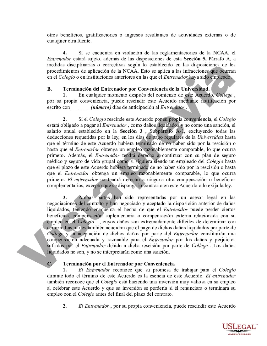 Preview Contrato de trabajo entre la universidad y el entrenador del equipo deportivo de la universidad