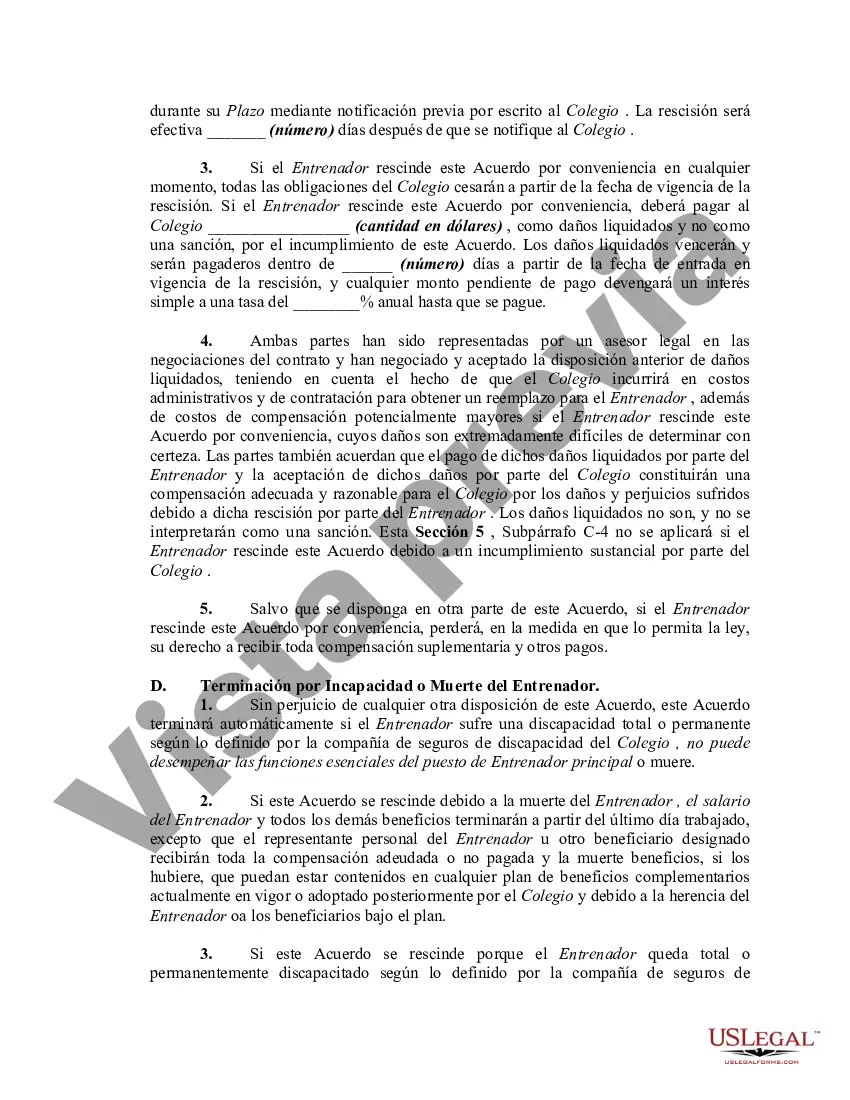 Preview Contrato de trabajo entre la universidad y el entrenador del equipo deportivo de la universidad