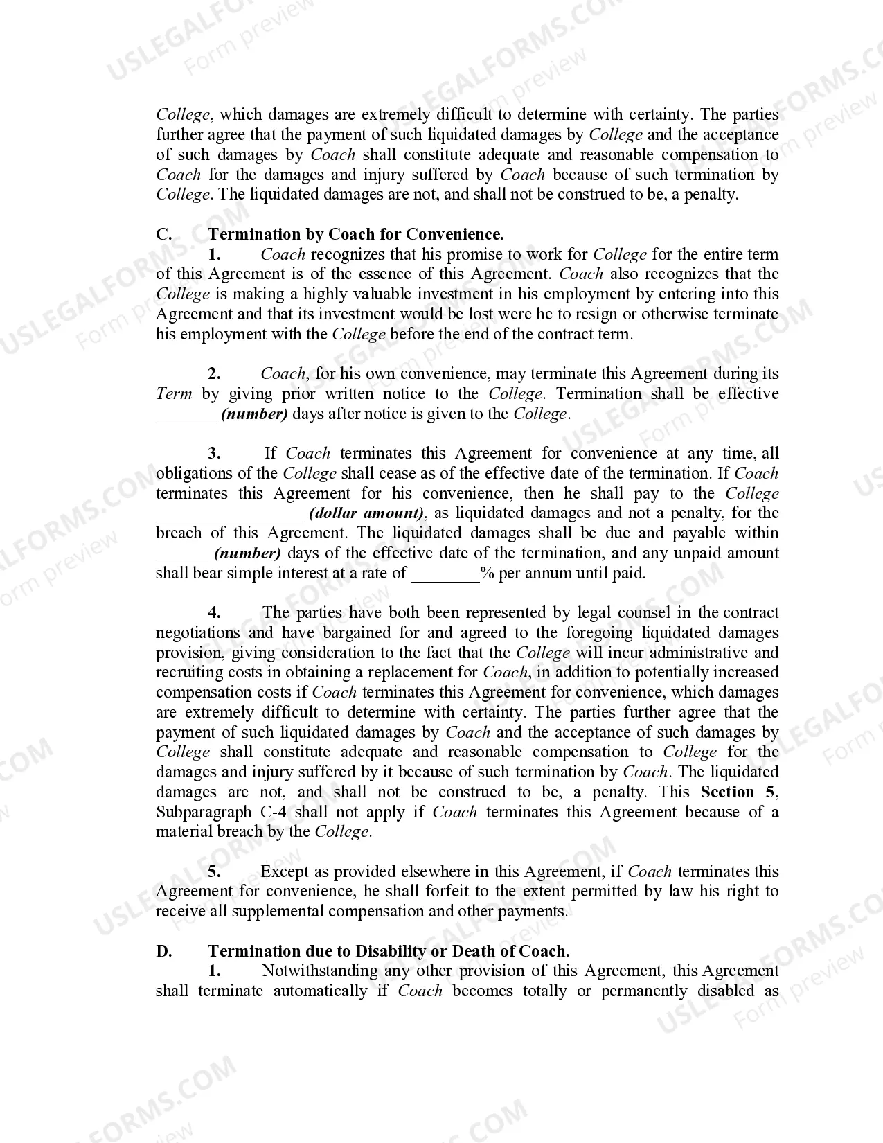 Preview Employment Contract between College and Coach of College Sports Team