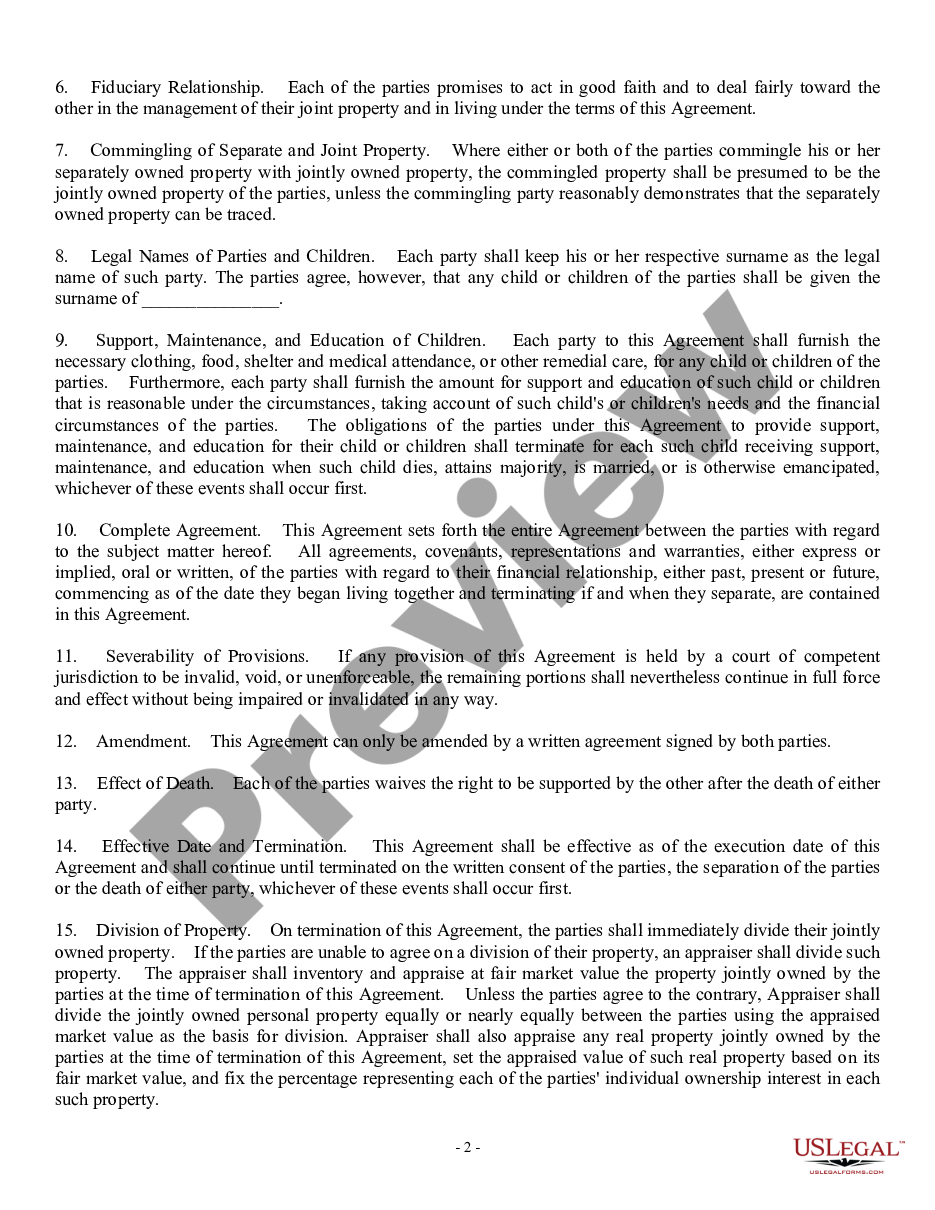 page 1 Non-Marital Cohabitation Living Together Agreement preview
