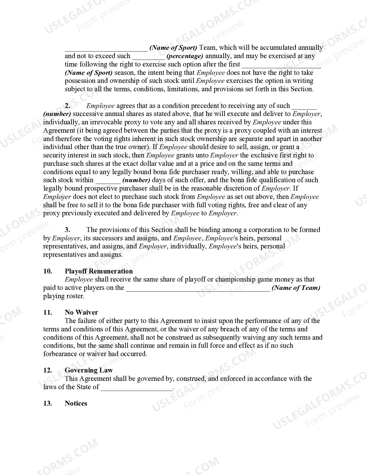 Preview Employment Contract Between Professional Sports Team and Coach