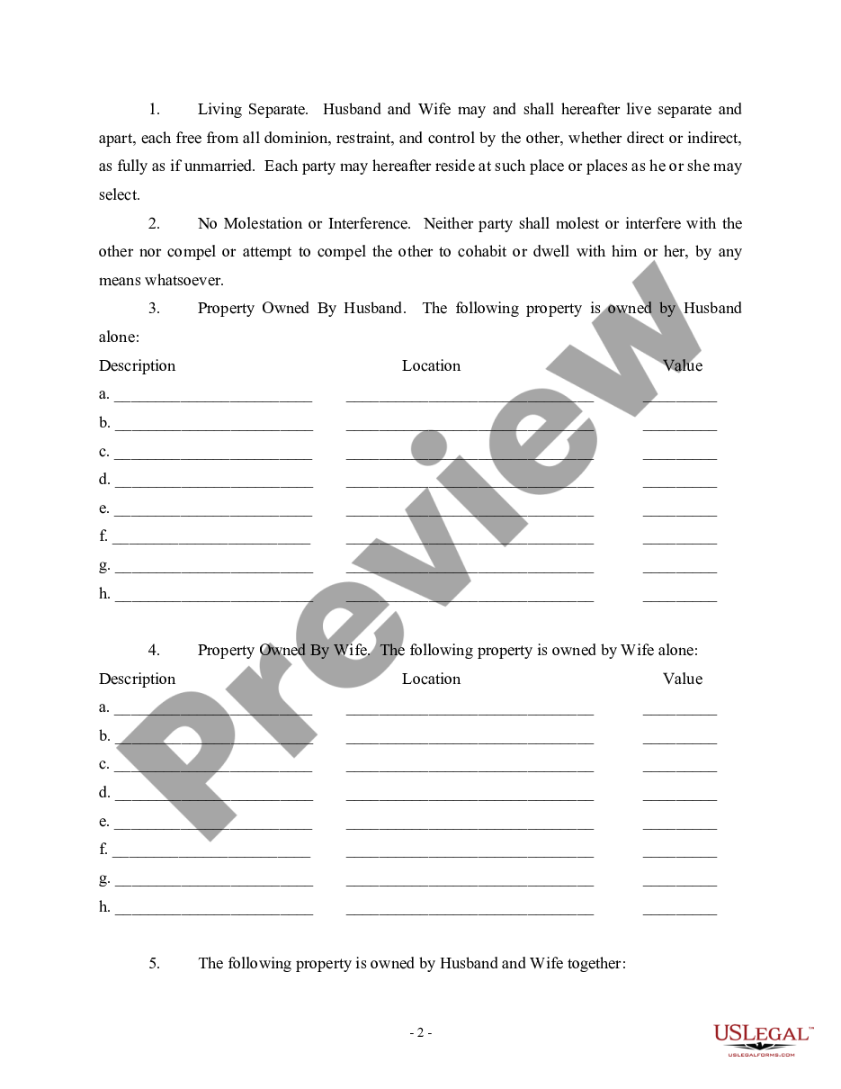 page 1 Separation and Property Settlement Agreement preview