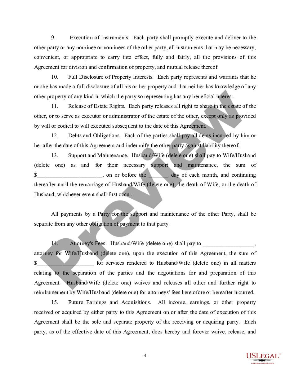 page 3 Separation and Property Settlement Agreement preview