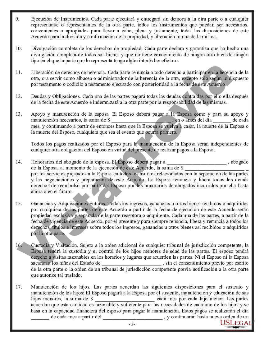 Preview Acuerdo de Separación, Liquidación de Bienes, Acuerdo de Manutención y Custodia