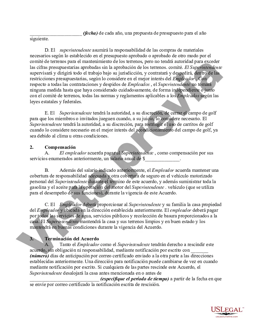 Preview Contrato de Trabajo con Superintendente de Campo de Golf