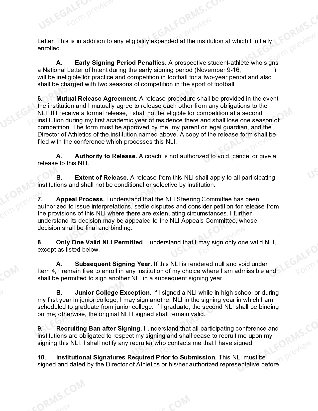 Preview National Letter of Intent for Athletic Scholarship with NCAA Member College or University
