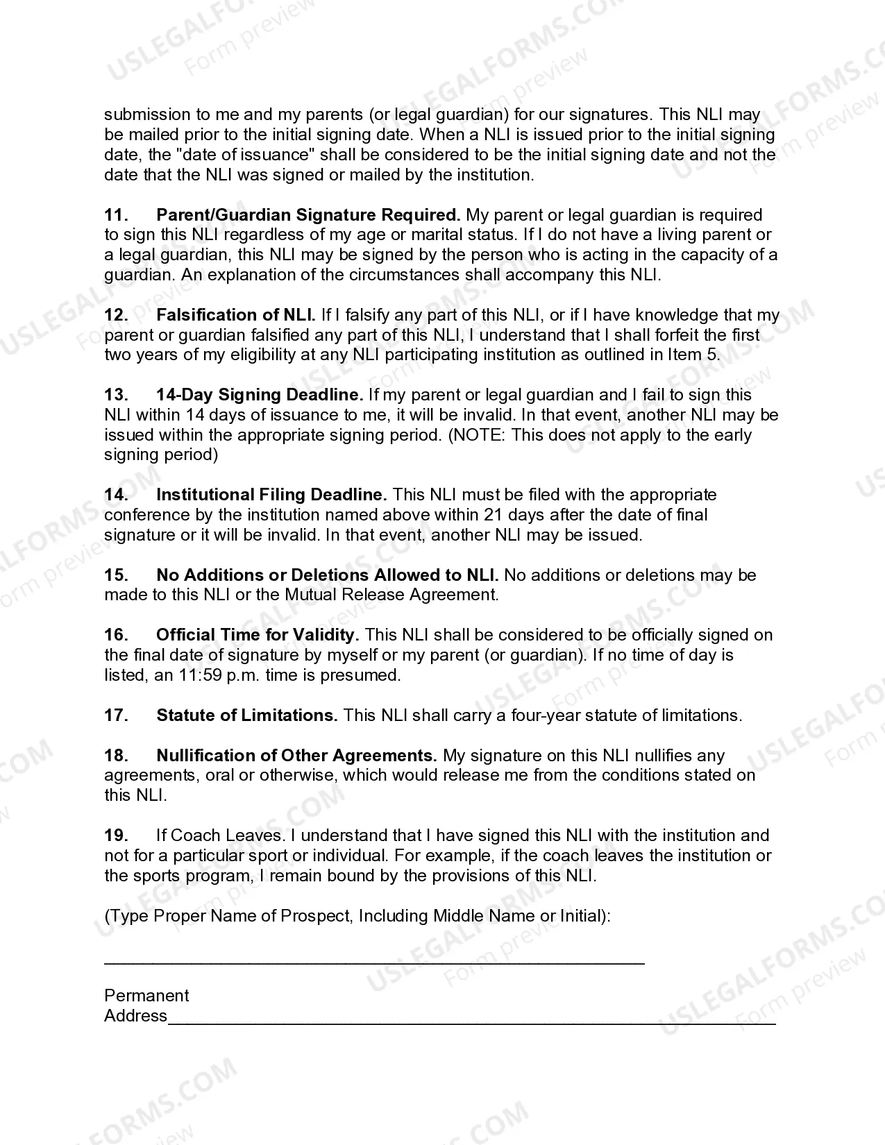 Preview National Letter of Intent for Athletic Scholarship with NCAA Member College or University