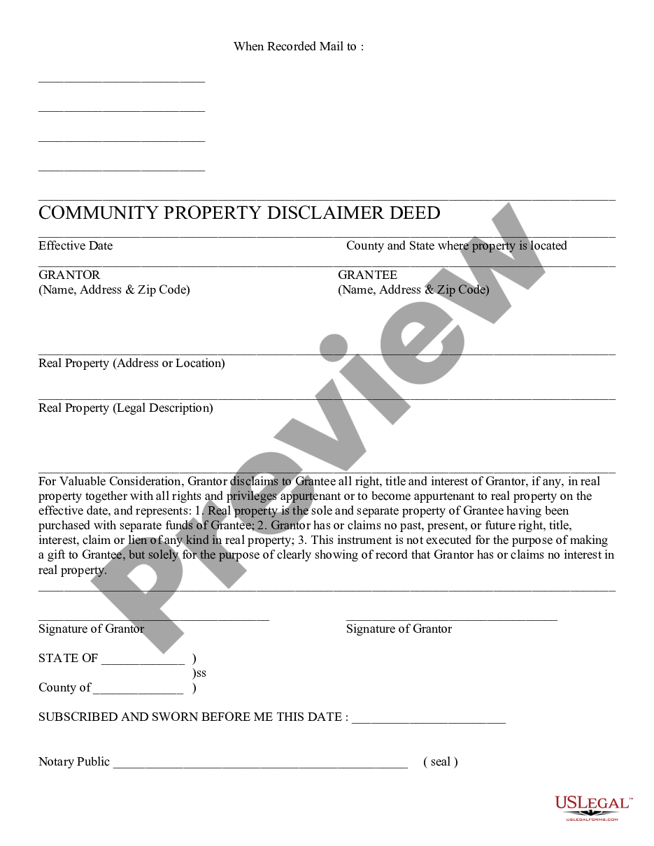 form Community Property Disclaimer preview
