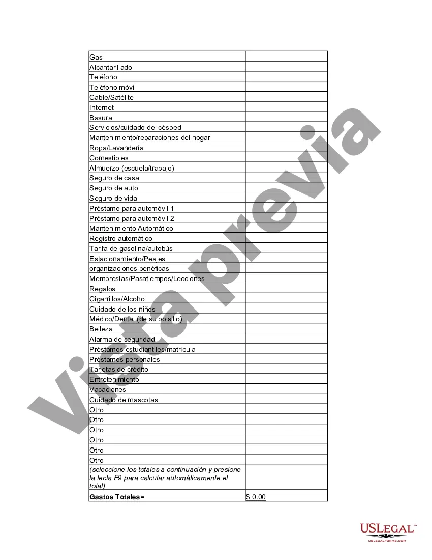 Preview Hoja de trabajo de presupuesto mensual personal