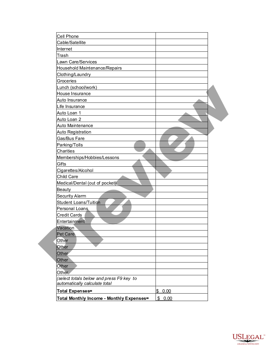 page 1 Personal Monthly Budget Worksheet preview