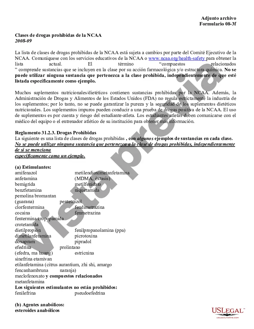 Preview Consentimiento de prueba de drogas para atletismo de la División III de la NCAA