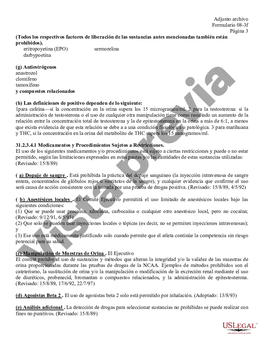 Preview Consentimiento de prueba de drogas para atletismo de la División III de la NCAA