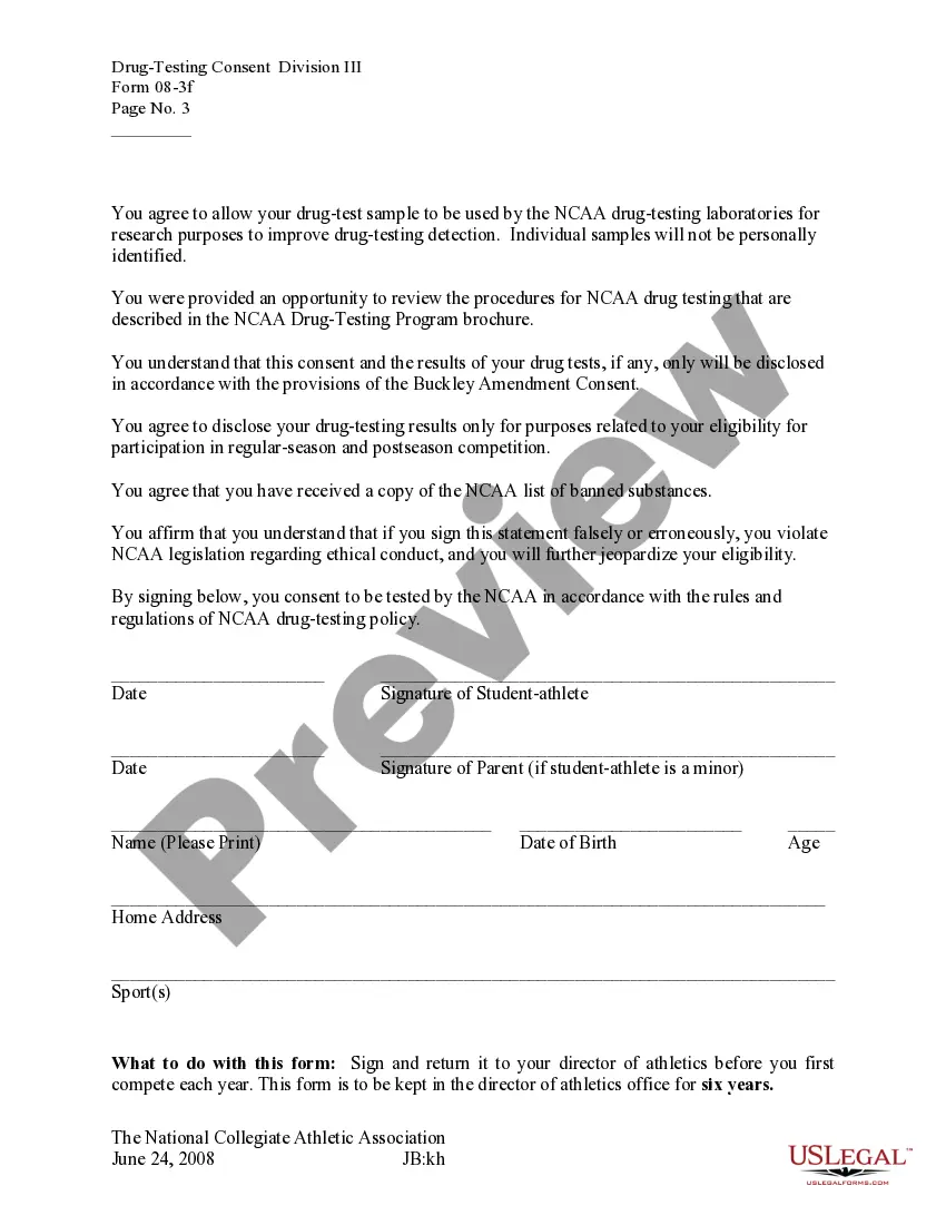 Get Drug-Testing Consent for NCAA Division III Athletics Preview Drug-Testing Consent for NCAA Division III Athletics