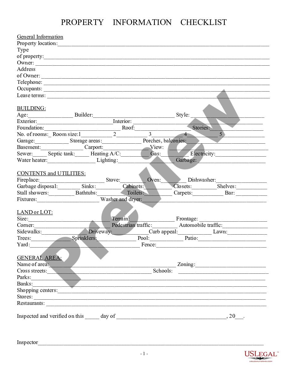 page 0 Property Information Check List - Residential preview
