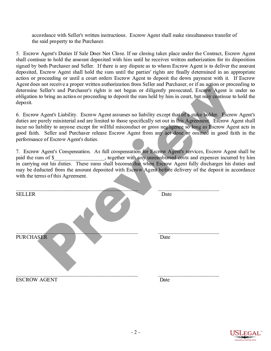 page 1 Escrow Agreement for Residential Sale preview