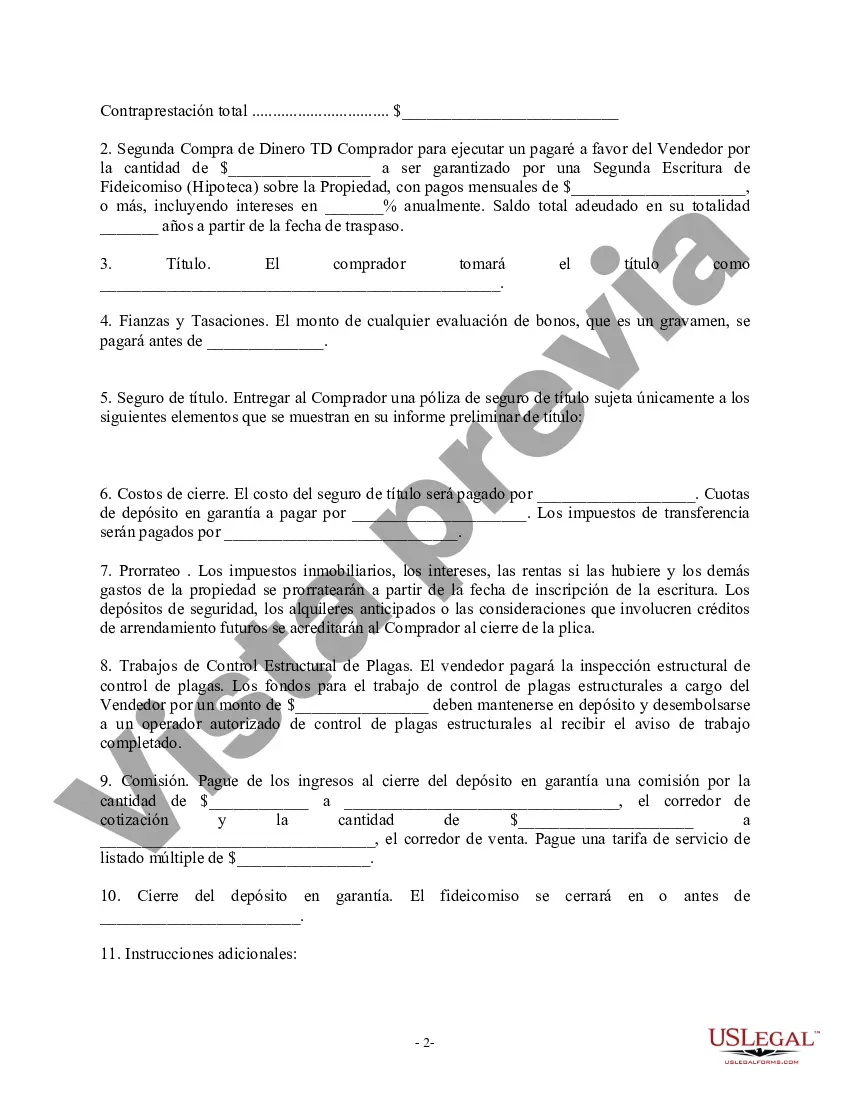Preview Instrucciones de depósito en garantía en forma abreviada