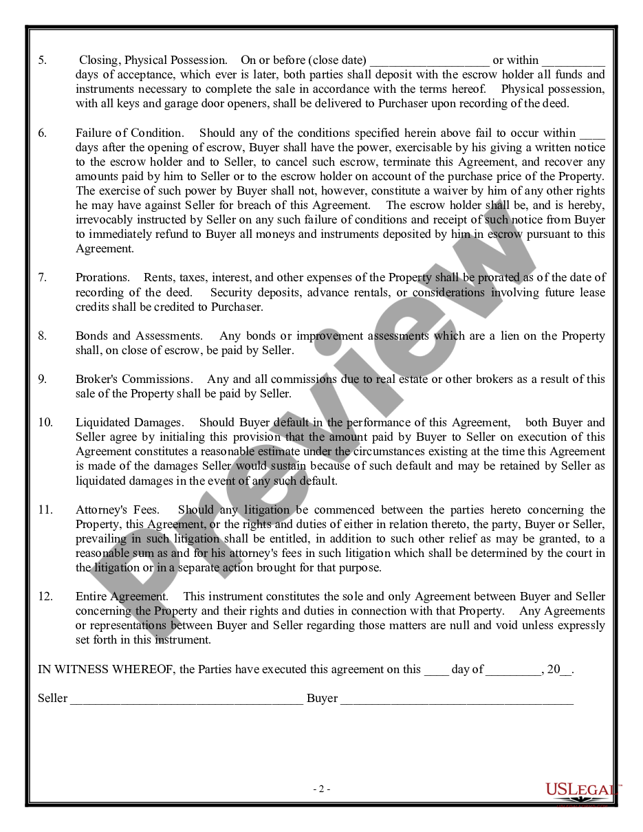 page 1 Agreement for Sale, Short Form - Residential preview