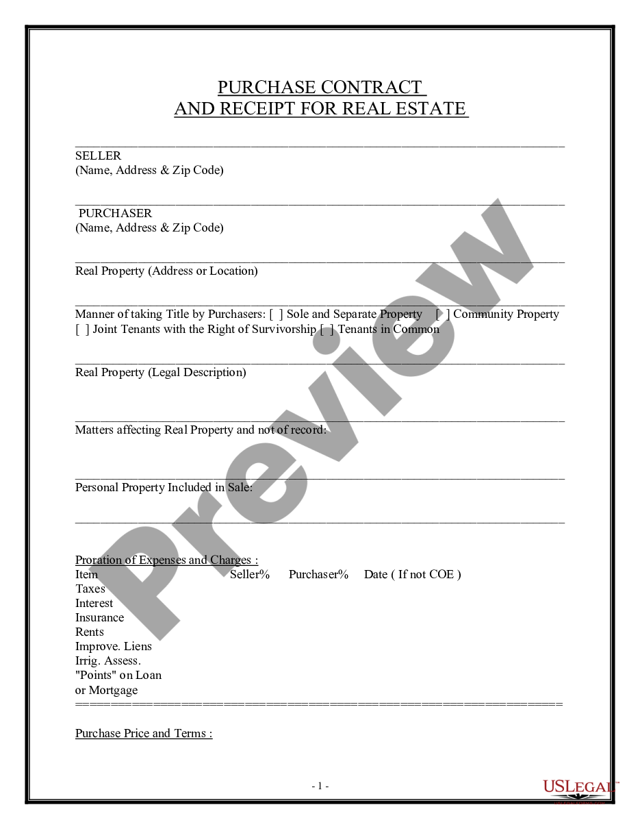 form Purchase Contract and Receipt - Residential preview