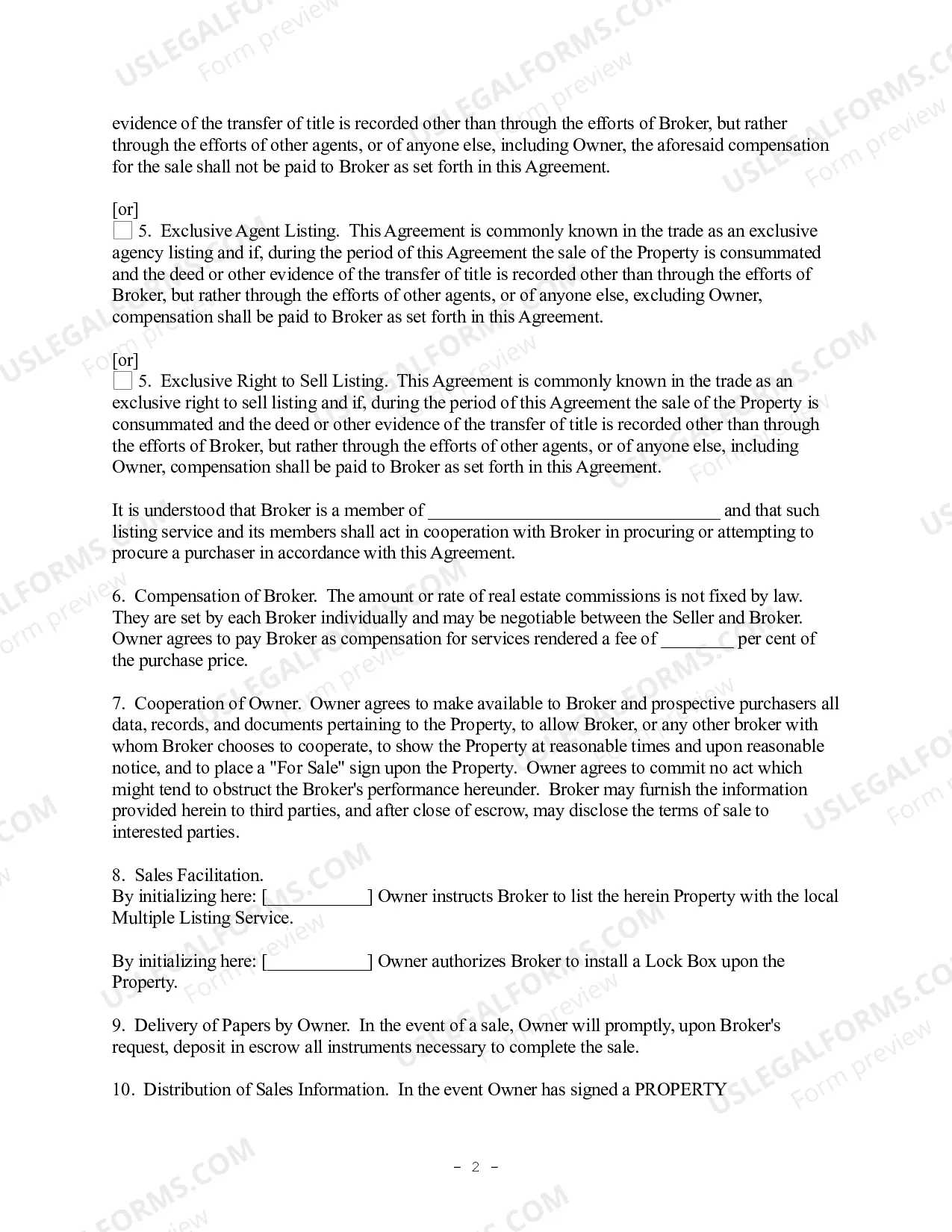 Preview Exclusive Listing Agreement - Residential