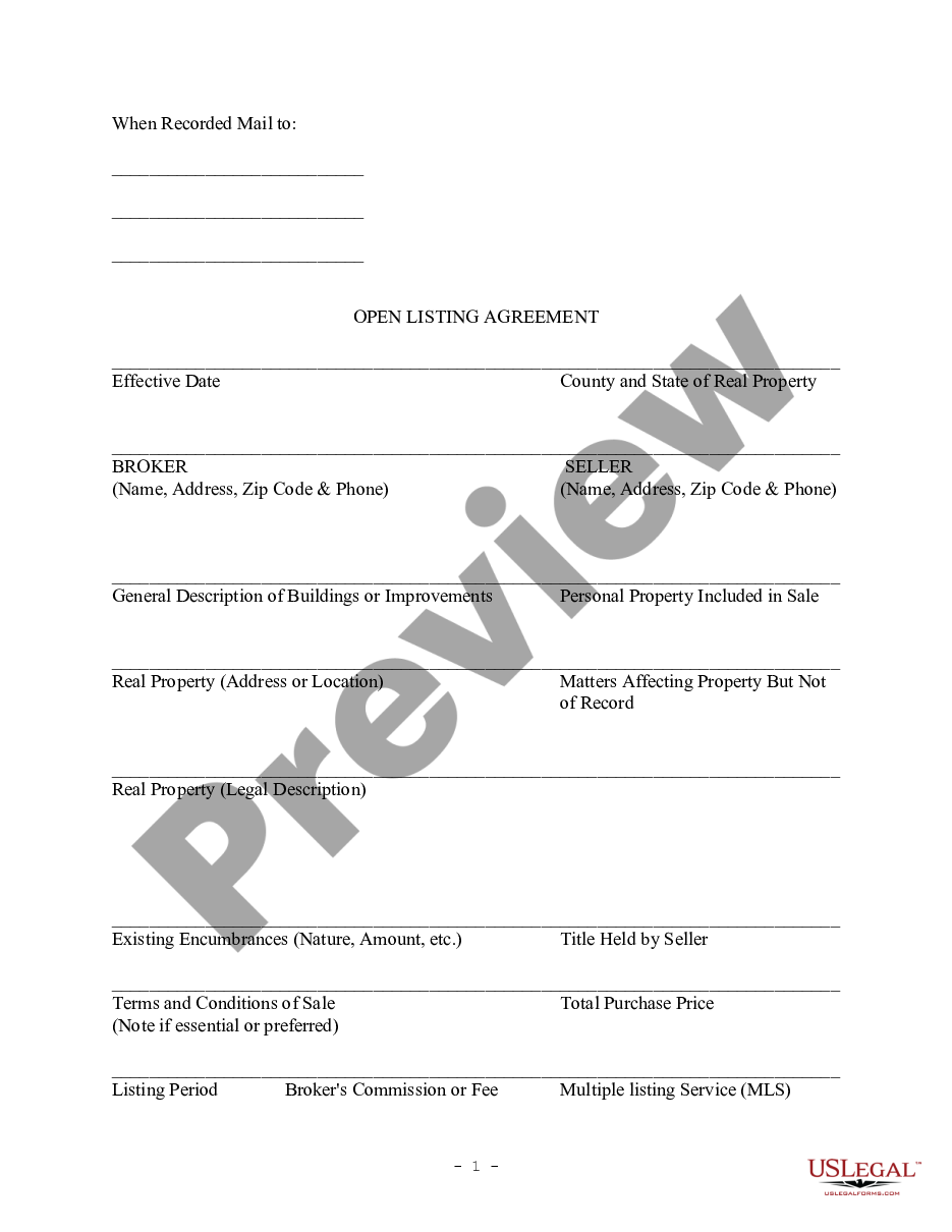 form Open Listing Agreement - Residential preview