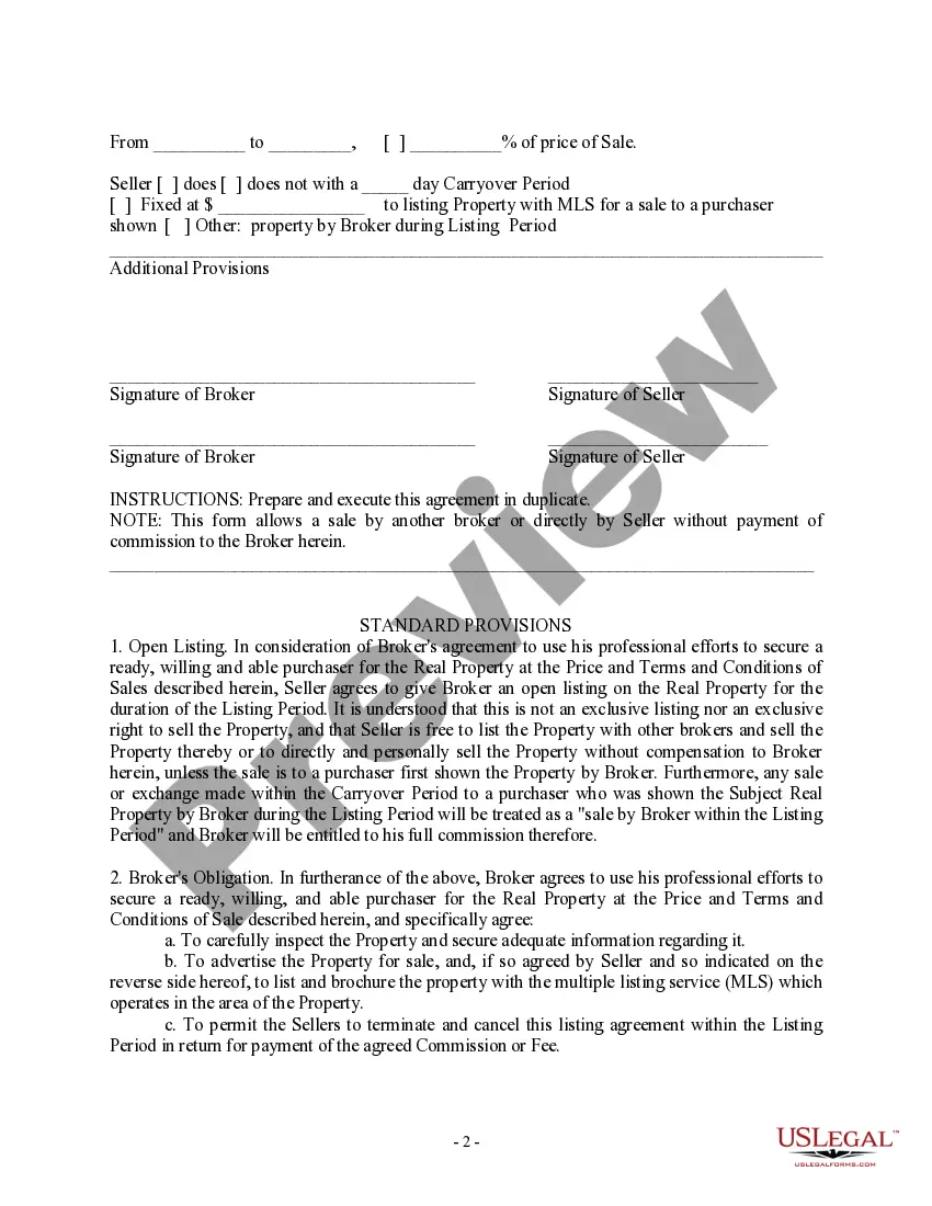 Preview Open Listing Agreement - Residential