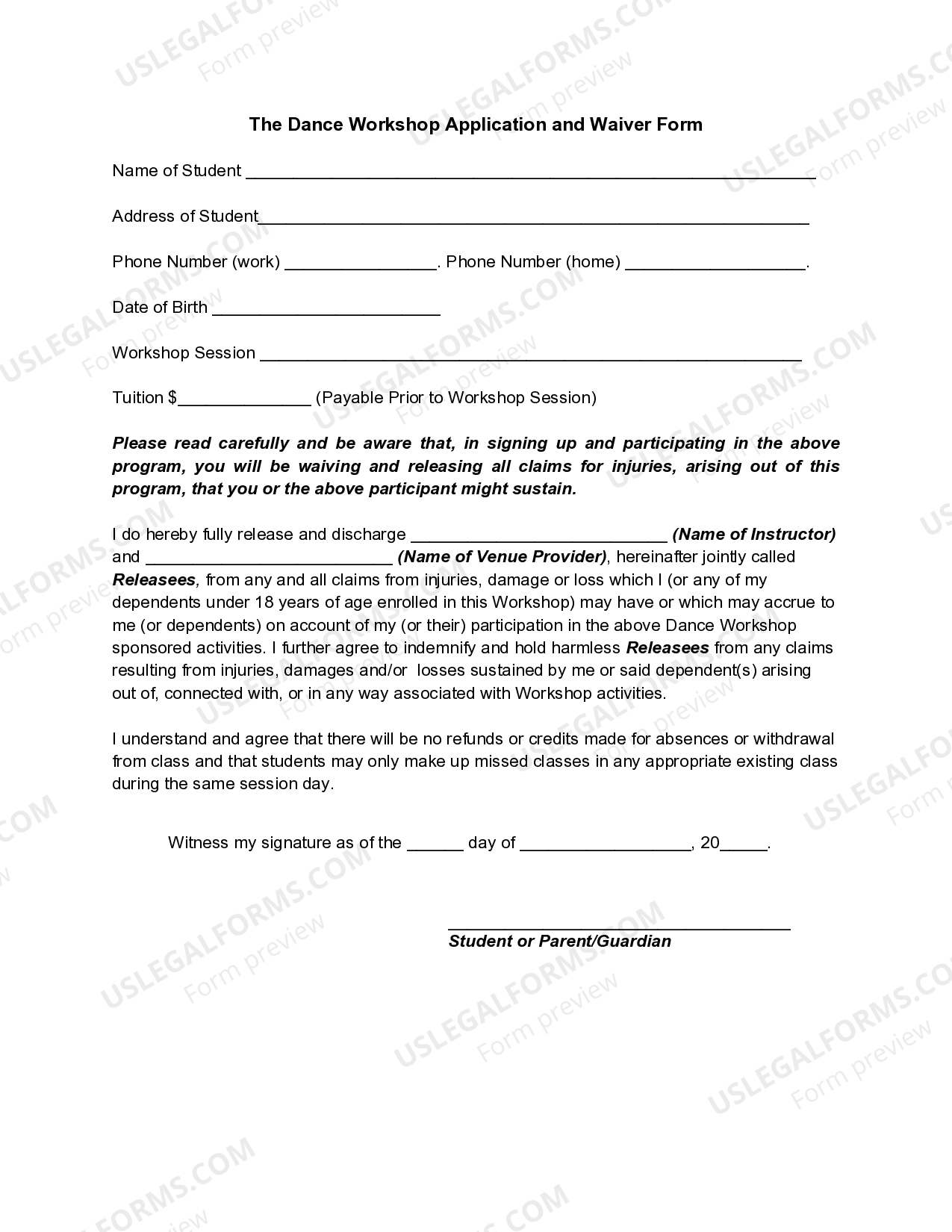 Wyoming The Dance or School Application and Waiver Form