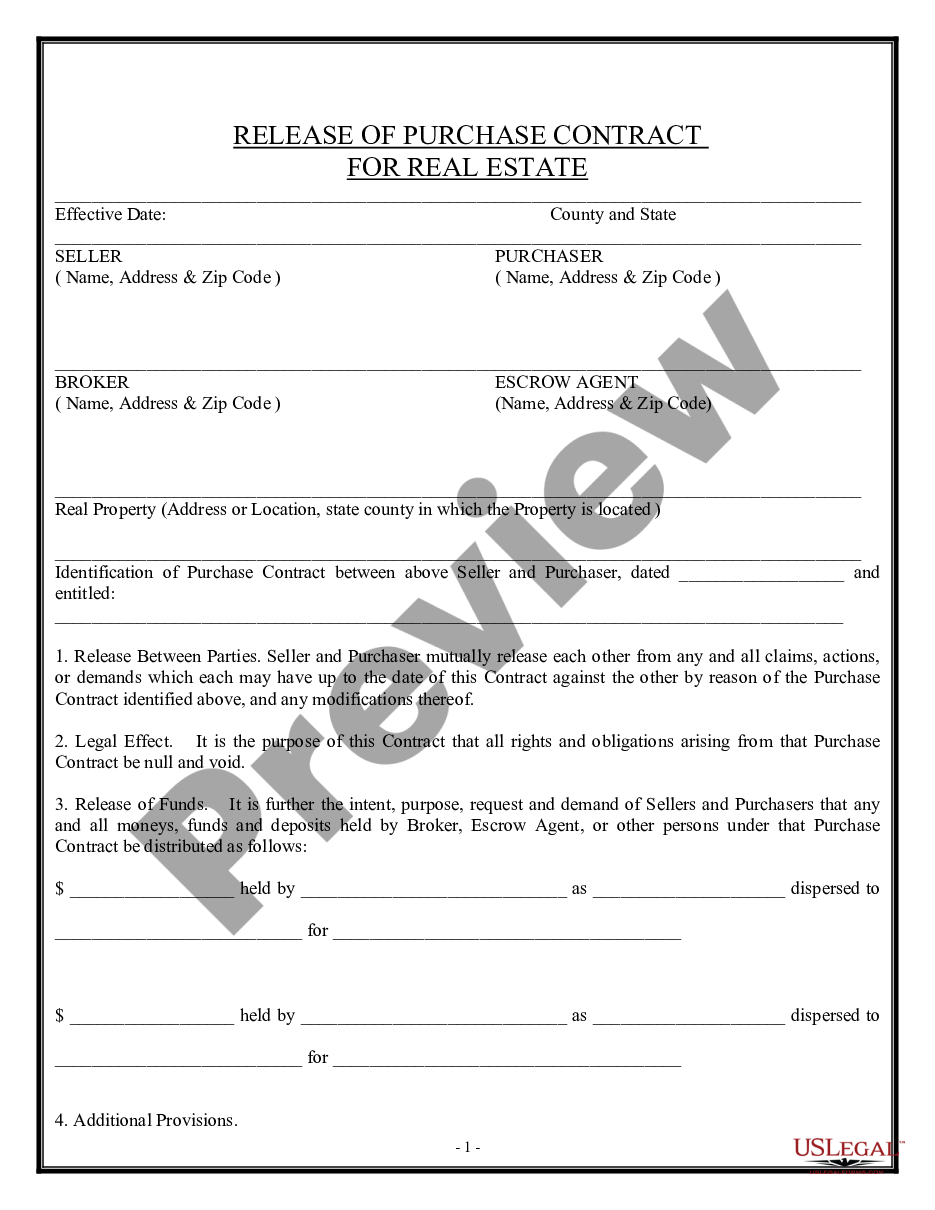 form Release of Purchase Contract - Residential preview