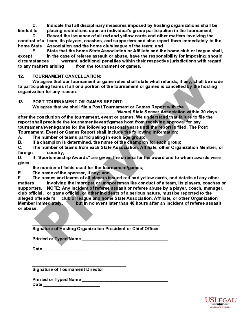 Get State Soccer Tournament, Event Or Game Hosting Agreement Preview State Soccer Tournament, Event Or Game Hosting Agreement