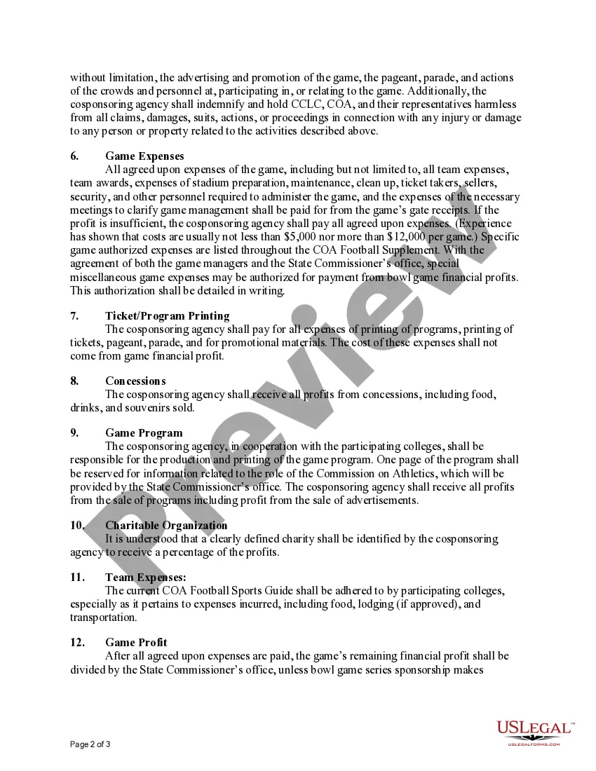 Preview Community College Football Bowl Game Agreement