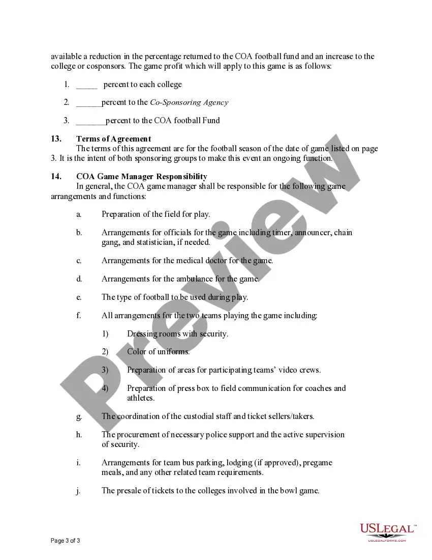 Preview Community College Football Bowl Game Agreement