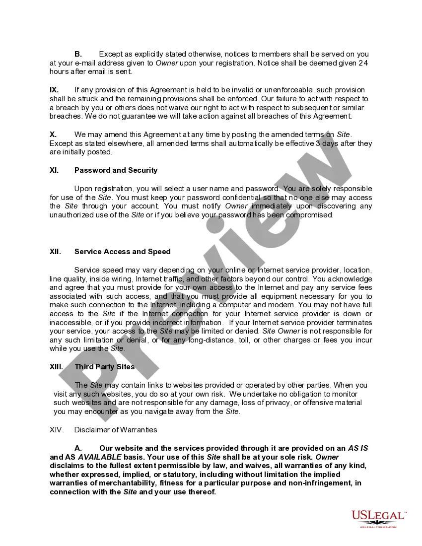 Get Website Subscription User Agreement - Terms of Use for Website Offering Members Opportunity to Sell Products Online Preview Website Subscription User Agreement - Terms of Use for Website Offering Members Opportunity to Sell Products Online