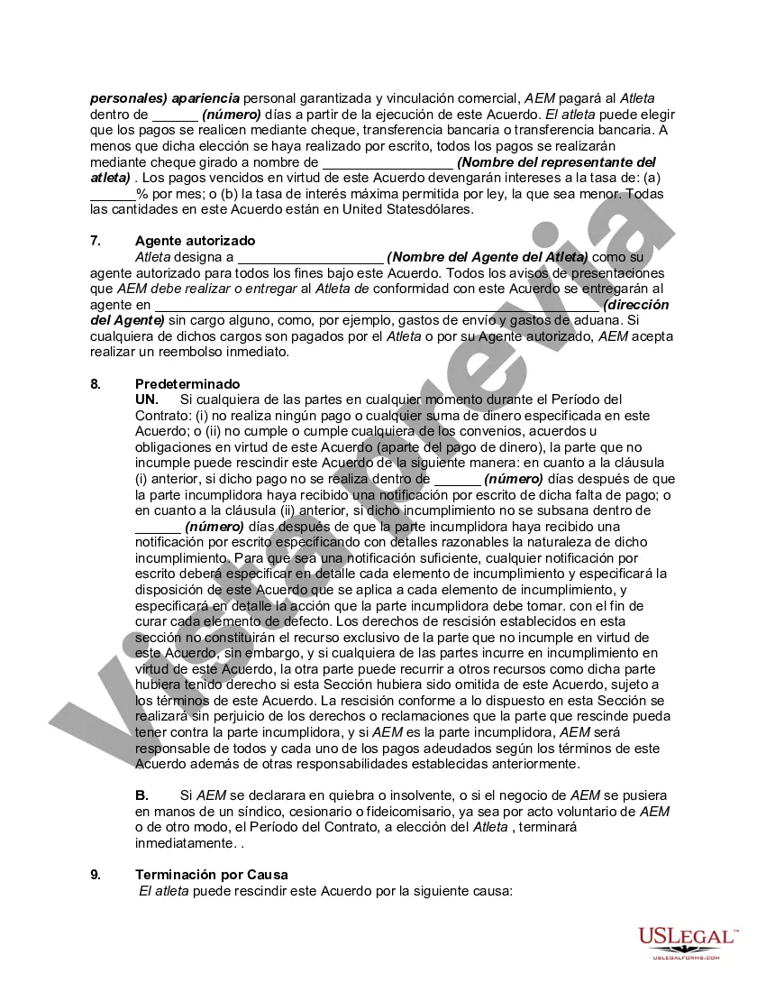 Preview Acuerdo de patrocinio entre el atleta y el fabricante de equipos deportivos