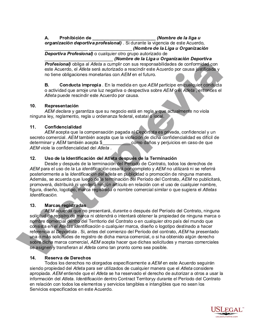 Preview Acuerdo de patrocinio entre el atleta y el fabricante de equipos deportivos