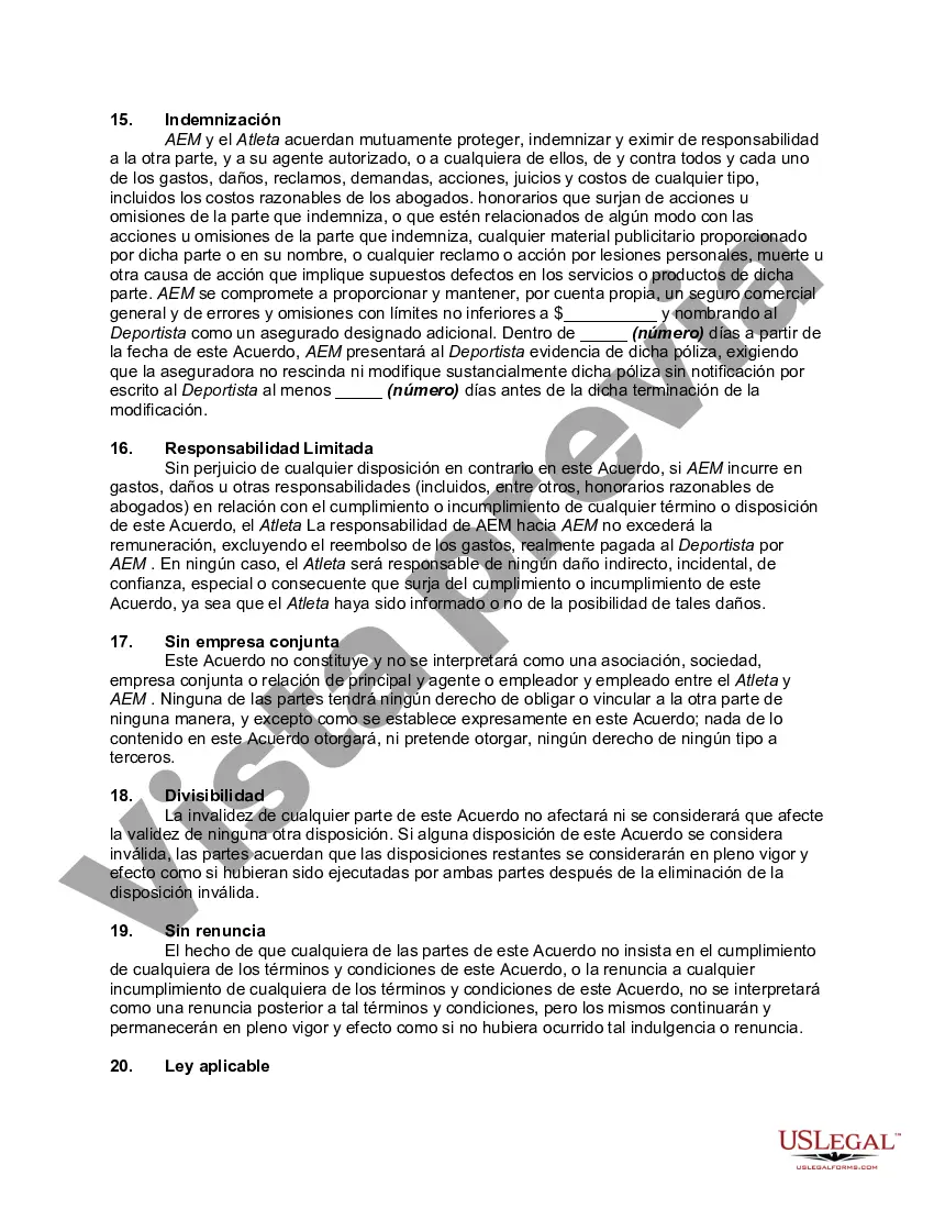 Preview Acuerdo de patrocinio entre el atleta y el fabricante de equipos deportivos