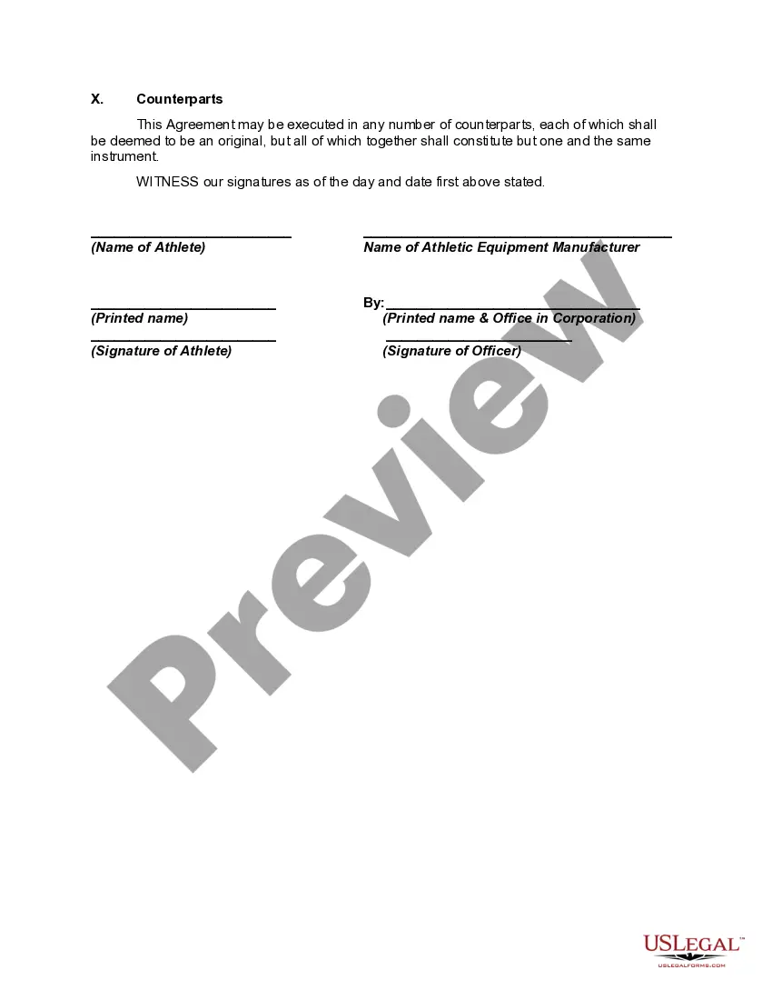 Preview Endorsement Agreement between Athlete and Athletic Equipment Manufacturer