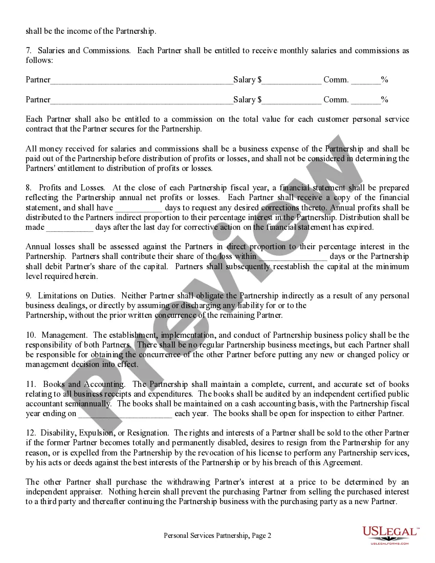 Preview Personal Services Partnership Agreement