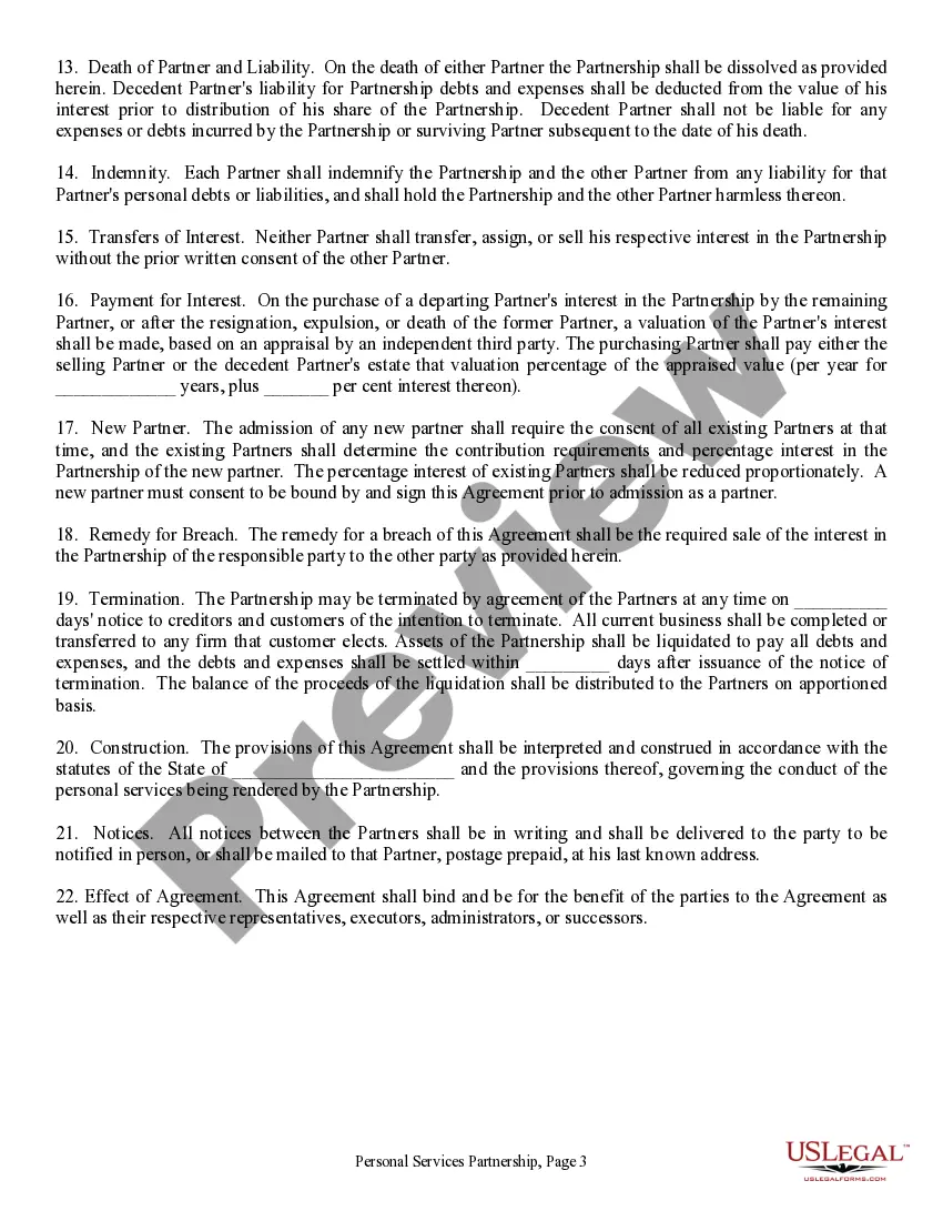 Preview Personal Services Partnership Agreement