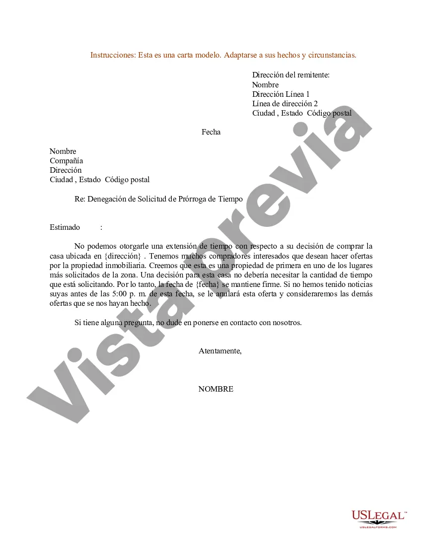 Preview Ejemplo de carta de denegación de solicitud de extensión de tiempo - Compra de vivienda
