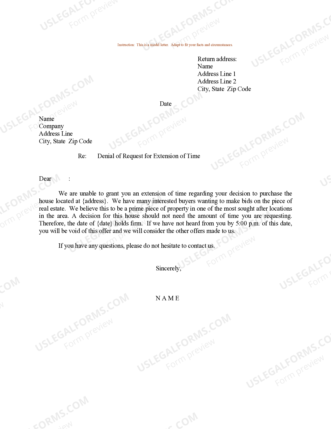 Sample Denial Letter For Reasonable US Legal Forms