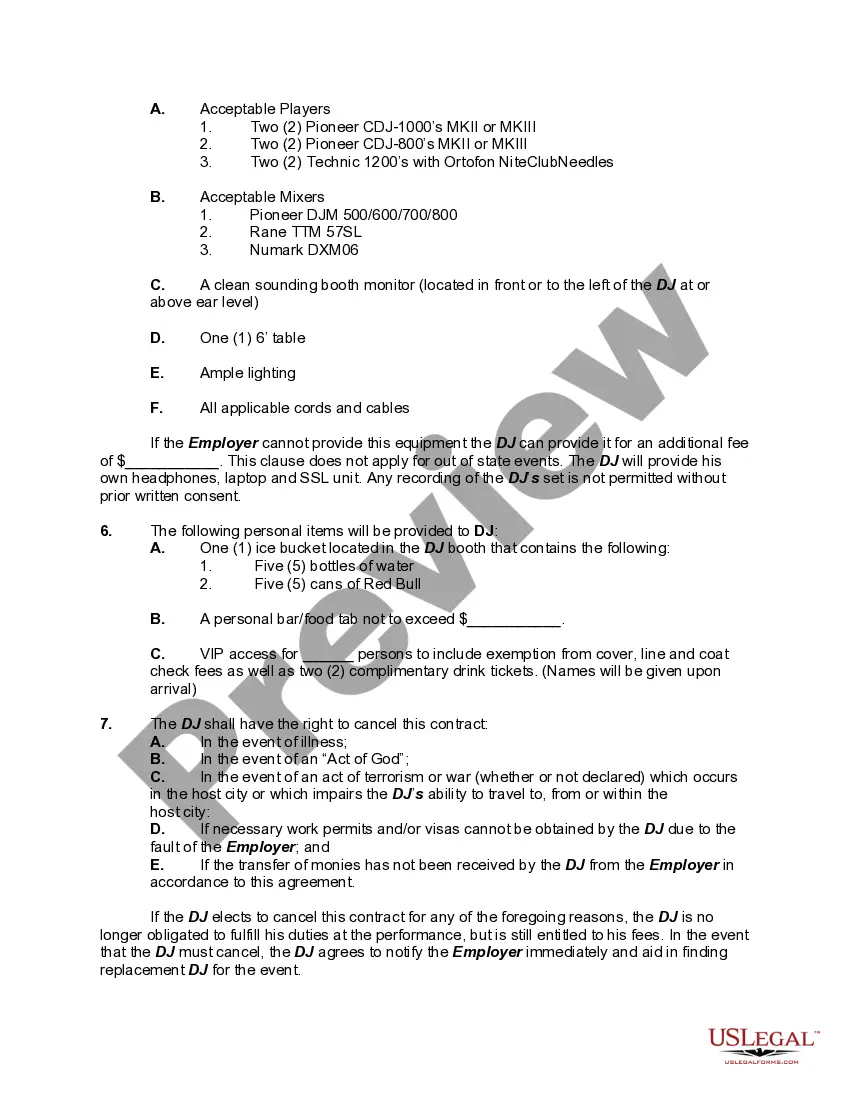 Preview Contract for Services of Disc Jockey