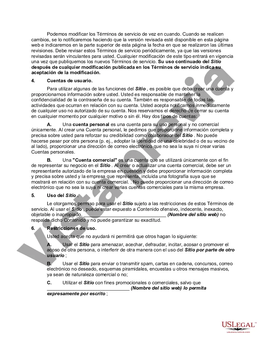 Get Acuerdo de usuario de suscripción al sitio web: términos de uso para un sitio web que invita a publicar y no se dedica principalmente a la venta de productos o servicios Preview Acuerdo de usuario de suscripción al sitio web: términos de uso para un sitio web que invita a publicar y no se dedica principalmente a la venta de productos o servicios