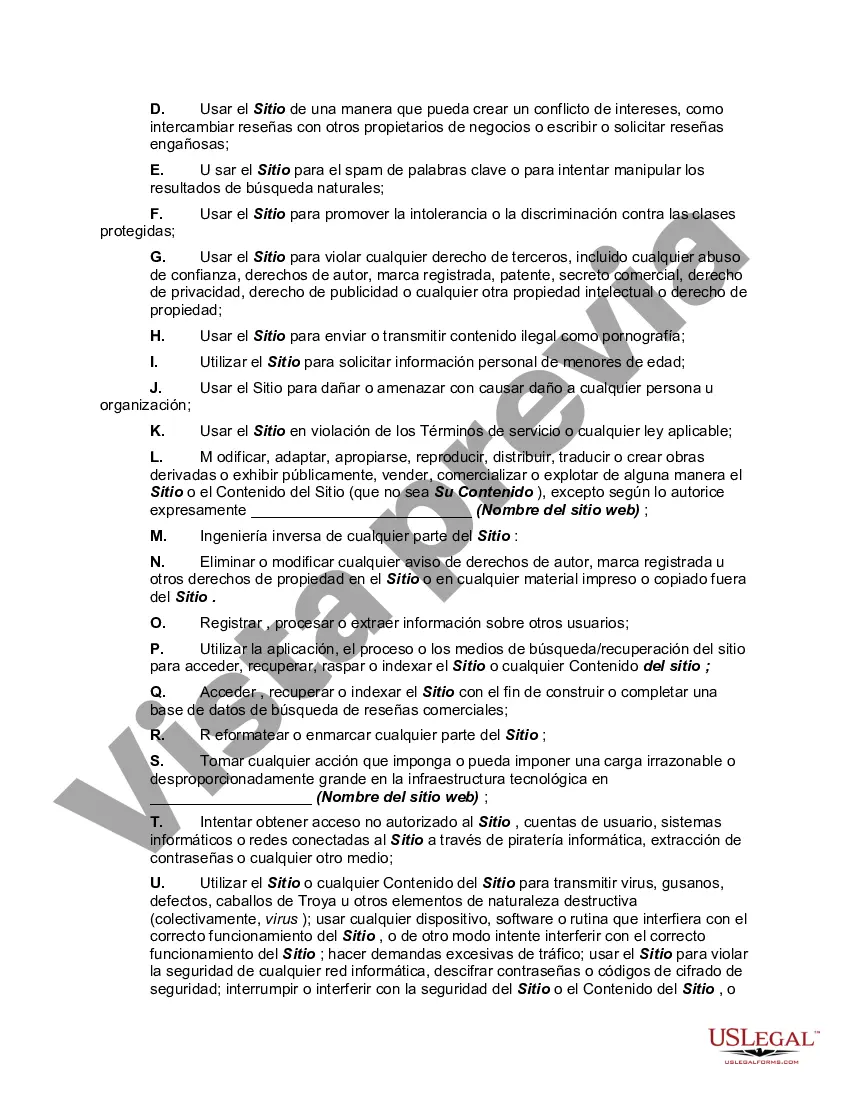 Get Acuerdo de usuario de suscripción al sitio web: términos de uso para un sitio web que invita a publicar y no se dedica principalmente a la venta de productos o servicios Preview Acuerdo de usuario de suscripción al sitio web: términos de uso para un sitio web que invita a publicar y no se dedica principalmente a la venta de productos o servicios