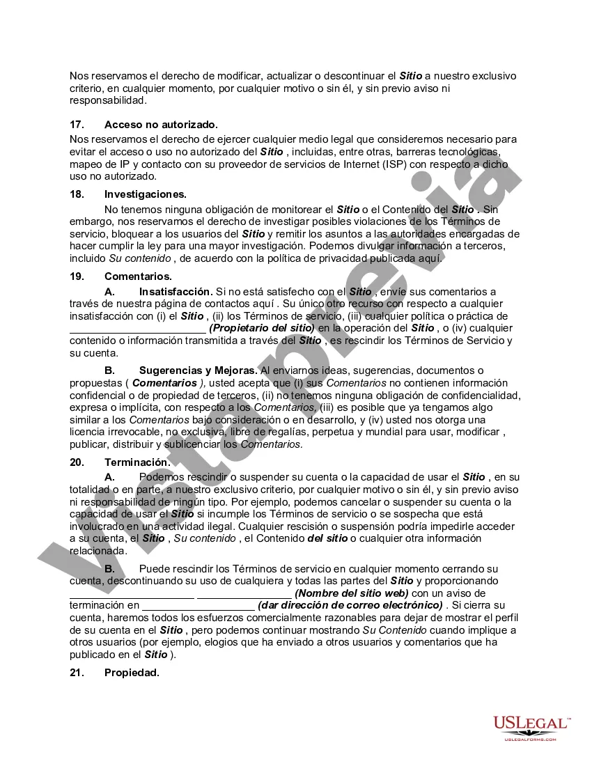 Get Acuerdo de usuario de suscripción al sitio web: términos de uso para un sitio web que invita a publicar y no se dedica principalmente a la venta de productos o servicios Preview Acuerdo de usuario de suscripción al sitio web: términos de uso para un sitio web que invita a publicar y no se dedica principalmente a la venta de productos o servicios