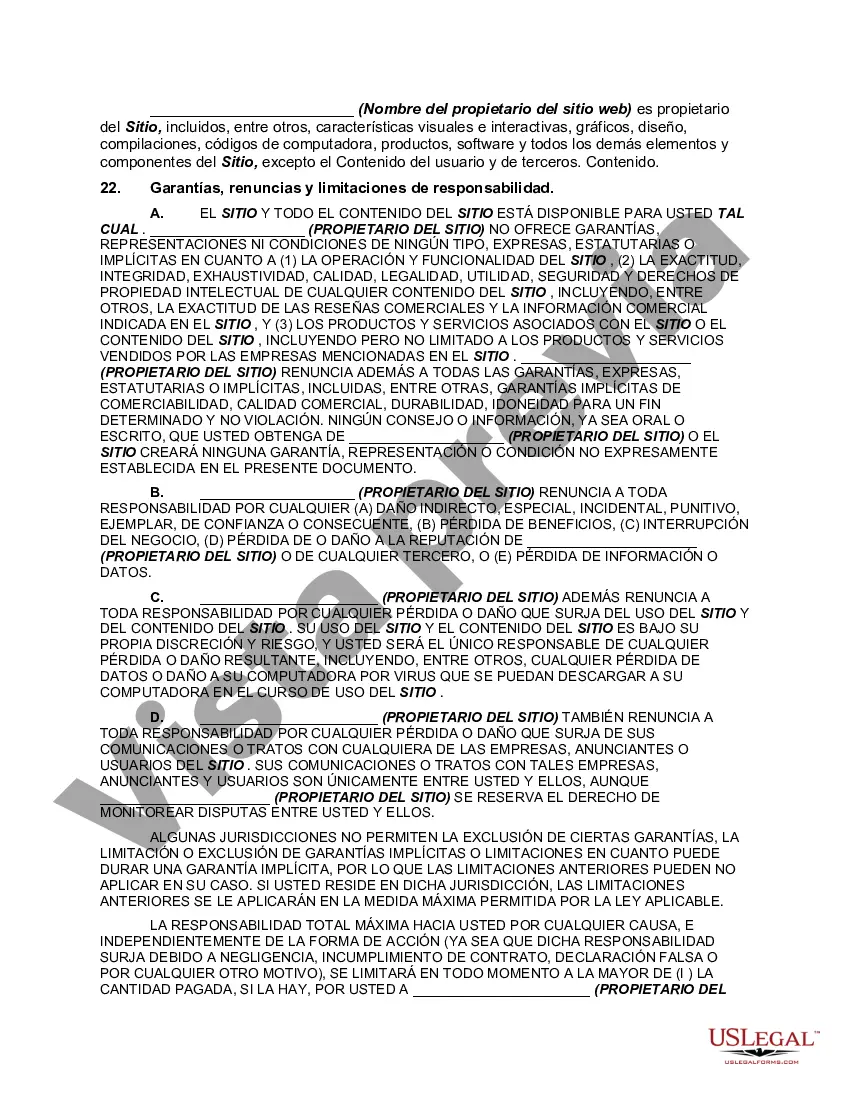Get Acuerdo de usuario de suscripción al sitio web: términos de uso para un sitio web que invita a publicar y no se dedica principalmente a la venta de productos o servicios Preview Acuerdo de usuario de suscripción al sitio web: términos de uso para un sitio web que invita a publicar y no se dedica principalmente a la venta de productos o servicios