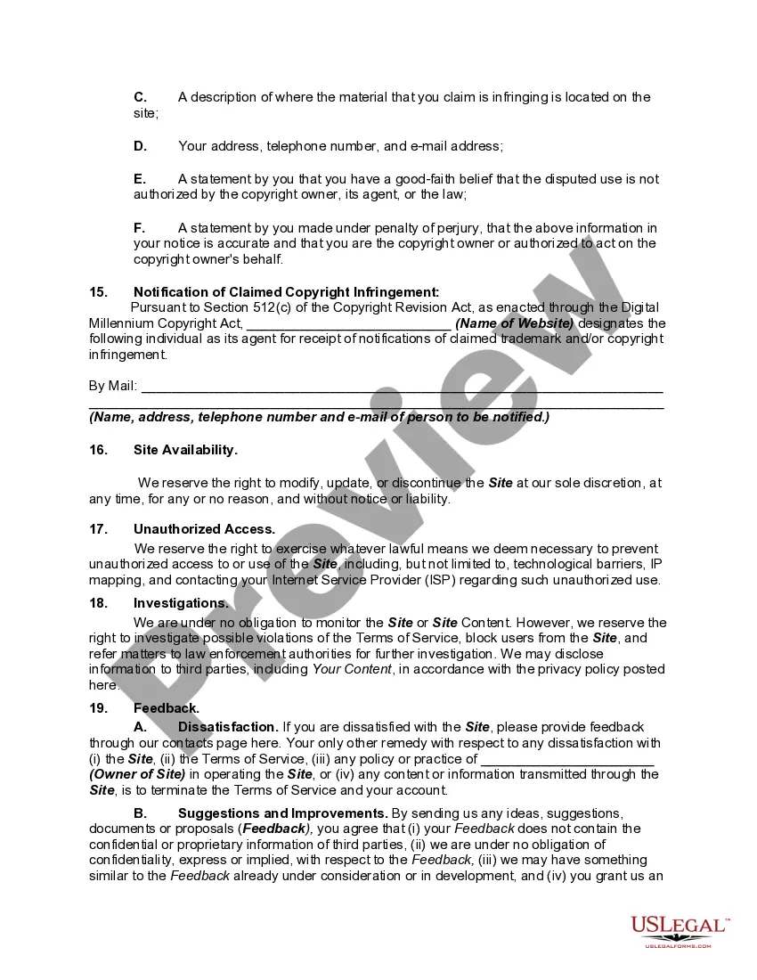 Get Website Subscription User Agreement - Terms of Use for a Website that Invites Posts and is not Primarily Engaged in the Sales of Products or Services Preview Website Subscription User Agreement - Terms of Use for a Website that Invites Posts and is not Primarily Engaged in the Sales of Products or Services