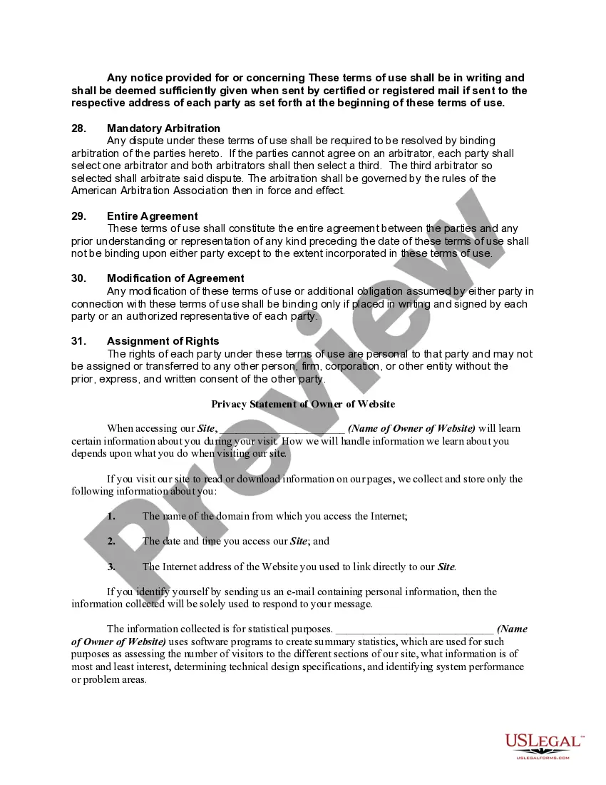 Get Website Subscription User Agreement - Terms of Use for a Website that Invites Posts and is not Primarily Engaged in the Sales of Products or Services Preview Website Subscription User Agreement - Terms of Use for a Website that Invites Posts and is not Primarily Engaged in the Sales of Products or Services
